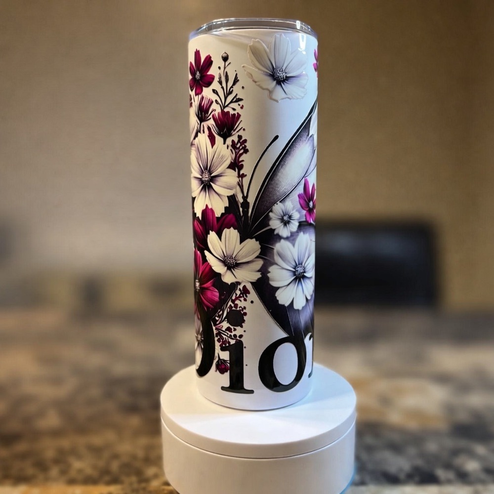 Floral 20oz Stainless Steel Tumbler with Butterfly Design